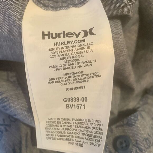 Hurley Button Down Shirt Mens Large Blue Skulls Roses - Picture 5 of 7